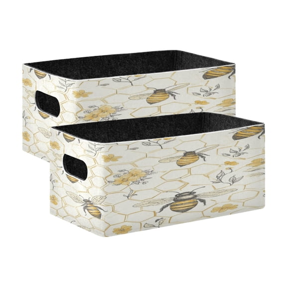 Wobogo Honeycomb with Bees Pattern Decorative Folding Storage Basket Set of 2 for Desktop Bedroom Living Room Dressing Table