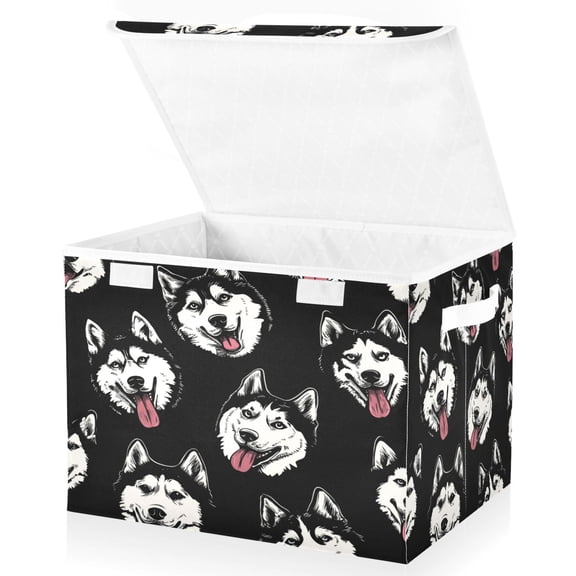 Wobogo Husky Large Collapsible Storage Box Flip Lid Fabric Decorative Organizer Container Basket with Handles 16.512.611.8in