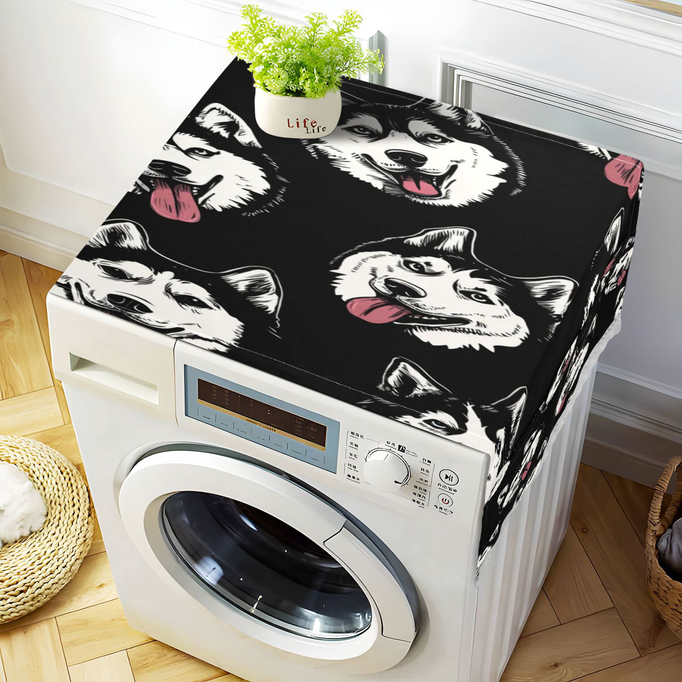 Wobogo Husky Washing Machine Cover Dustproof Washer Dryer Cover Waterproof Laundry Room Decorative Protector