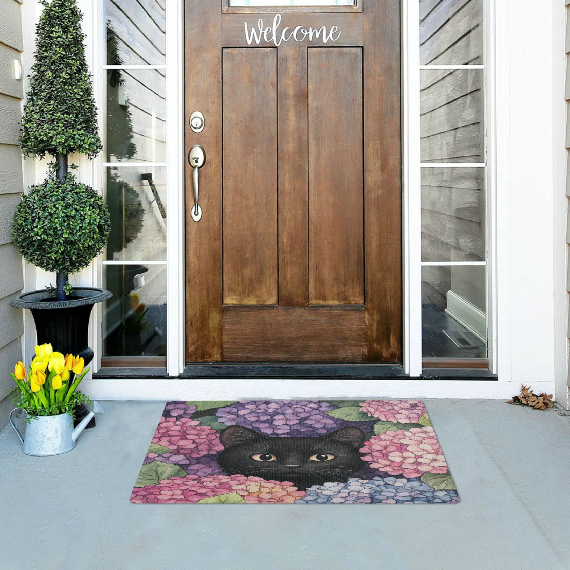 Wobogo Hydrangea Cat Highly Absorbent Polyester Doormat Anti-slip