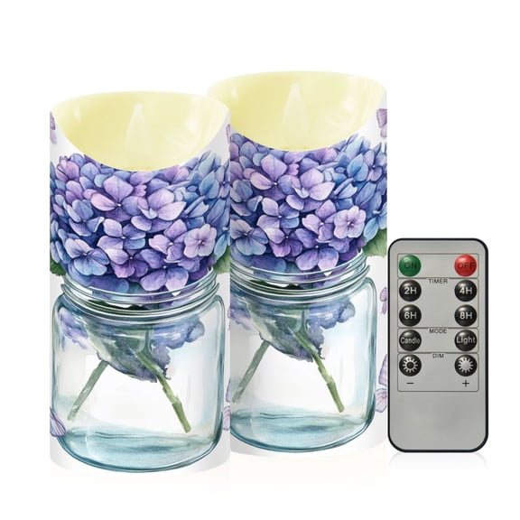 Wobogo Hydrangea Vase Flameless Candles with Remote Battery Operated Flickering LED Candles with Timer 2/4/6/8H Medium Size