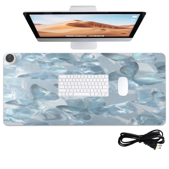 Wobogo Ice Butterfly Heated Mouse Pad Extra-Large Desk Mat With 3 Heating Levels and 3-hour Auto Shut-Off Protection Ideal for Computer Keyboards Home Office Hand-warming Essential 31.5in 13in