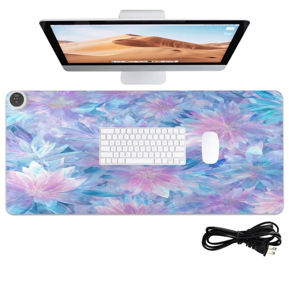 Wobogo Ice Flowers Heated Mouse Pad Extra-Large Desk Mat With 3 Heating Levels and 3-hour Auto Shut-Off Protection Ideal for Computer Keyboards Home Office Hand-warming Essential 31.5in 13in