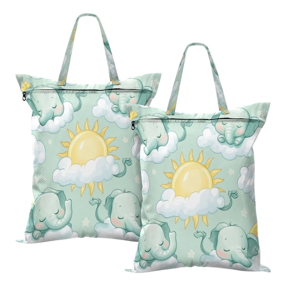 Wobogo Illustration Of Cartoon Sleeping Baby Elephants Travel Laundry Bag Dirty Clothes Organizer Top Handle Strap Design Suitable for Beach Camping Dormitory Bathrooms