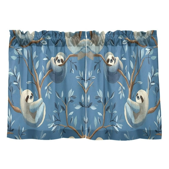 Wobogo Illustration Of Cute Sloth Lying on The Tree Kitchen Curtains 2 Piece Set Farmhouse Country Style Light Filtering Small Window Drapes Suitable for Bathroom Laundry Room and RV 27x36in