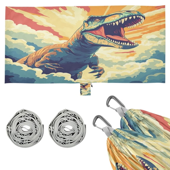 Wobogo Illustration Of Dinosaur Roaring To The Sky Camping Hammocks 330 lb Capacity with Tree Straps and Hanging Pockets for Outside Hiking Beach Backpack Travel