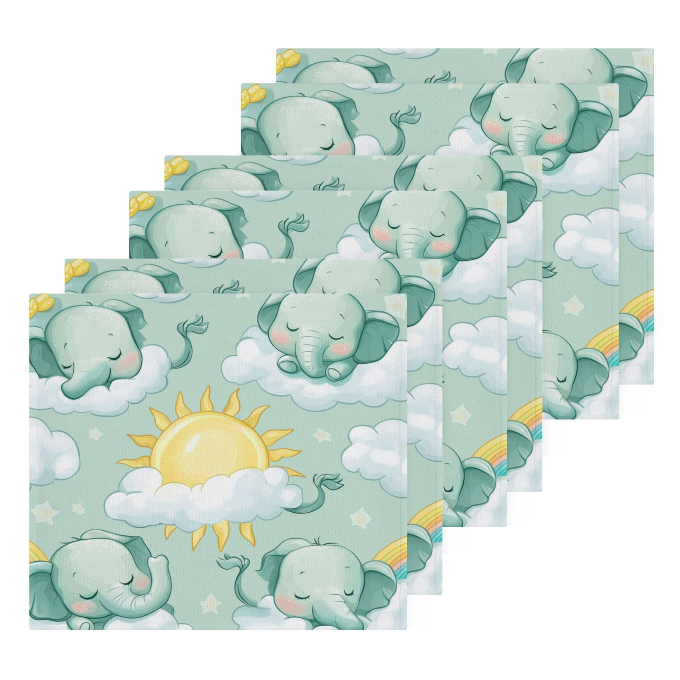 Wobogo Illustration Of Cartoon Sleeping Baby Elephants Square Cotton Towel Set of 6 Soft and Skin-friendly with Good Absorbency 12×12in