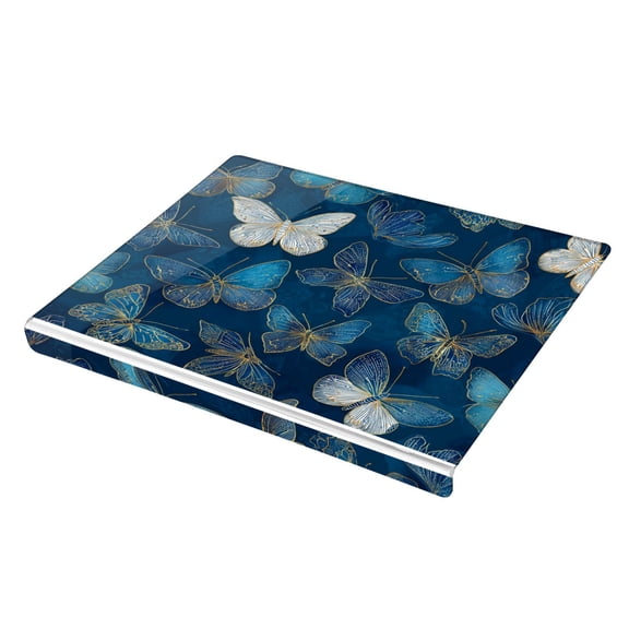 Wobogo Indigo Butterflies Acrylic Cutting Board with Counter Lip 16.5"x13.4 Perfect for Bread Meat Veggies & More Great Kitchen Essential Gadgets & Decor
