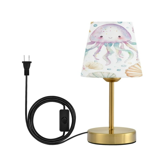 Wobogo Jellyfish Shell Figure Table Lamps Three-channel Adjustable Lighted Antique Brass Metal Base Simple Modern Style for Bedroom Nightstands Living Room and Office