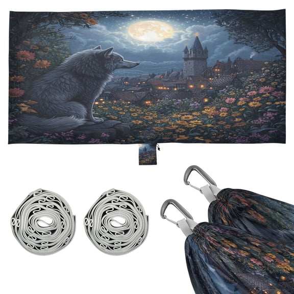 Wobogo Journey Of The Wolf King Camping Hammocks 330 lb Capacity with Tree Straps and Hanging Pockets for Outside Hiking Beach Backpack Travel