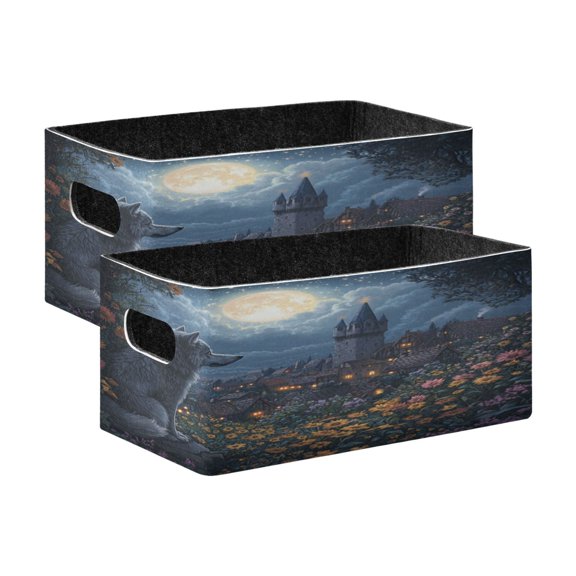 Wobogo Journey Of The Wolf King Decorative Folding Storage Basket Set of 2 for Desktop Bedroom Living Room Dressing Table