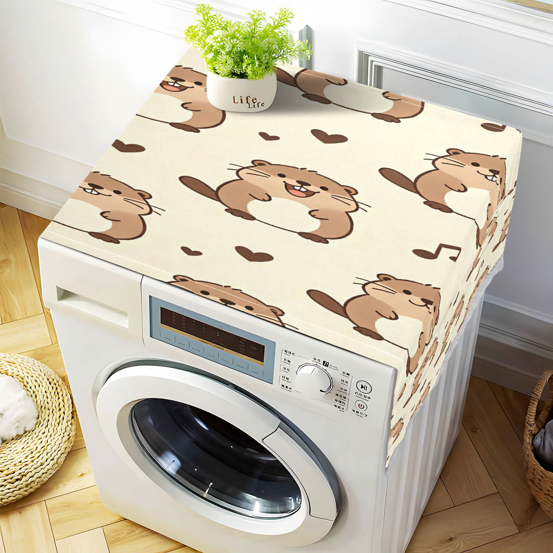Wobogo Kawaii Beaver Washing Machine Cover Dustproof Washer Dryer Cover Waterproof Laundry Room Decorative Protector