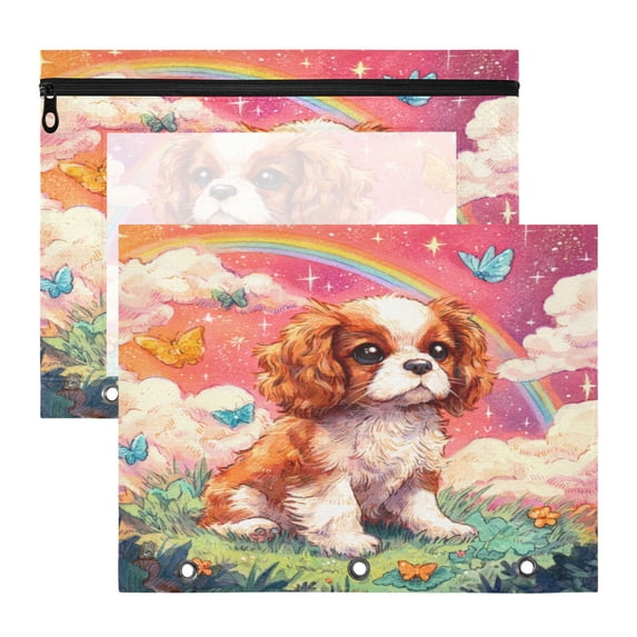 Wobogo King Charles Spaniel A4 Size Clear Polyester File Pocket Set of 2 Zipper Home Work Office Organizer