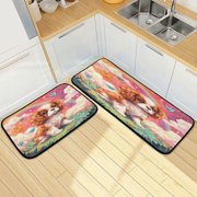 Wobogo King Charles Spaniel Kitchen Carpet Set of 2 Absorbent and Stain Resistant Non-slip Star Rubber Backing