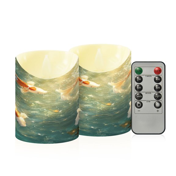 Wobogo Koi Fish Flameless Candles with Remote Battery Operated Flickering LED Candles with Timer 2/4/6/8H Small Size