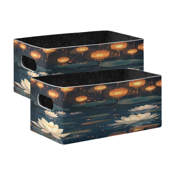 Wobogo Kong Ming Lanterns Lotus Pond Decorative Folding Storage Basket Set of 2 for Desktop Bedroom Living Room Dressing Table