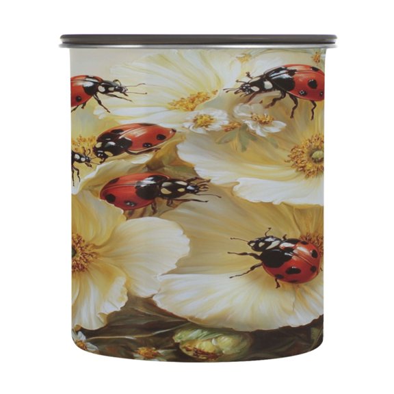 Wobogo Ladybugs Picking Flowers Food Storage Jars 304 Food Grade Stainless Steel Canisters With Vacuum Airtight Lids for Coffee Snacks Nuts Cereal 900ML