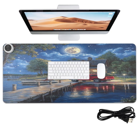 Wobogo Lakeside Night View Heated Mouse Pad With 3 Heating Levels and 3-hour Auto Shut-Off Protection Ideal for Computer Keyboards Home Office Hand-warming Essential