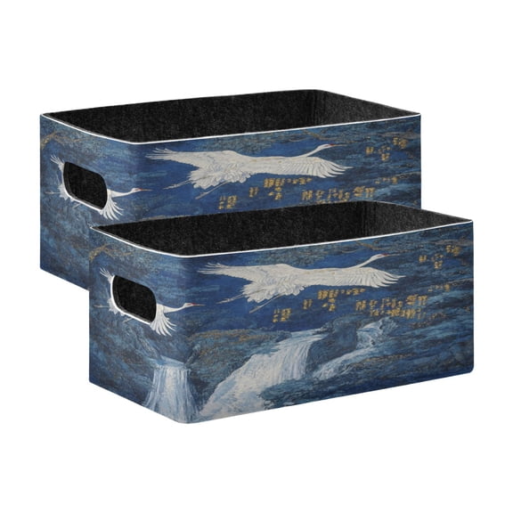 Wobogo Land Of Wild Cranes Decorative Folding Storage Basket Set of 2 for Desktop Bedroom Living Room Dressing Table