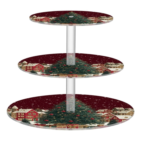 Wobogo Large Christmas Tree 3 Tier Acrylic Cake Stand with Clear Round Hold for Wedding Holiday Birthday Baby Shower Tea Party