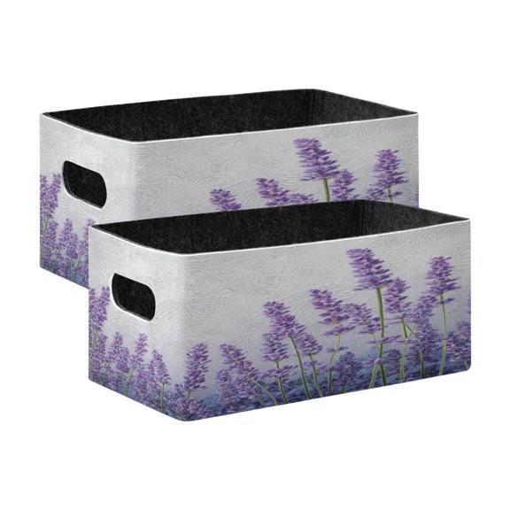 Wobogo Lavender Bushes Decorative Folding Storage Basket Felt Organizer Bin for Toys, Clothes, Desk