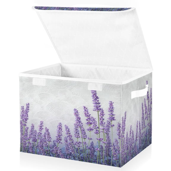Wobogo Lavender Bushes Large Collapsible Storage Box Flip Lid Fabric Decorative Organizer Container Basket with Handles 16.512.611.8in