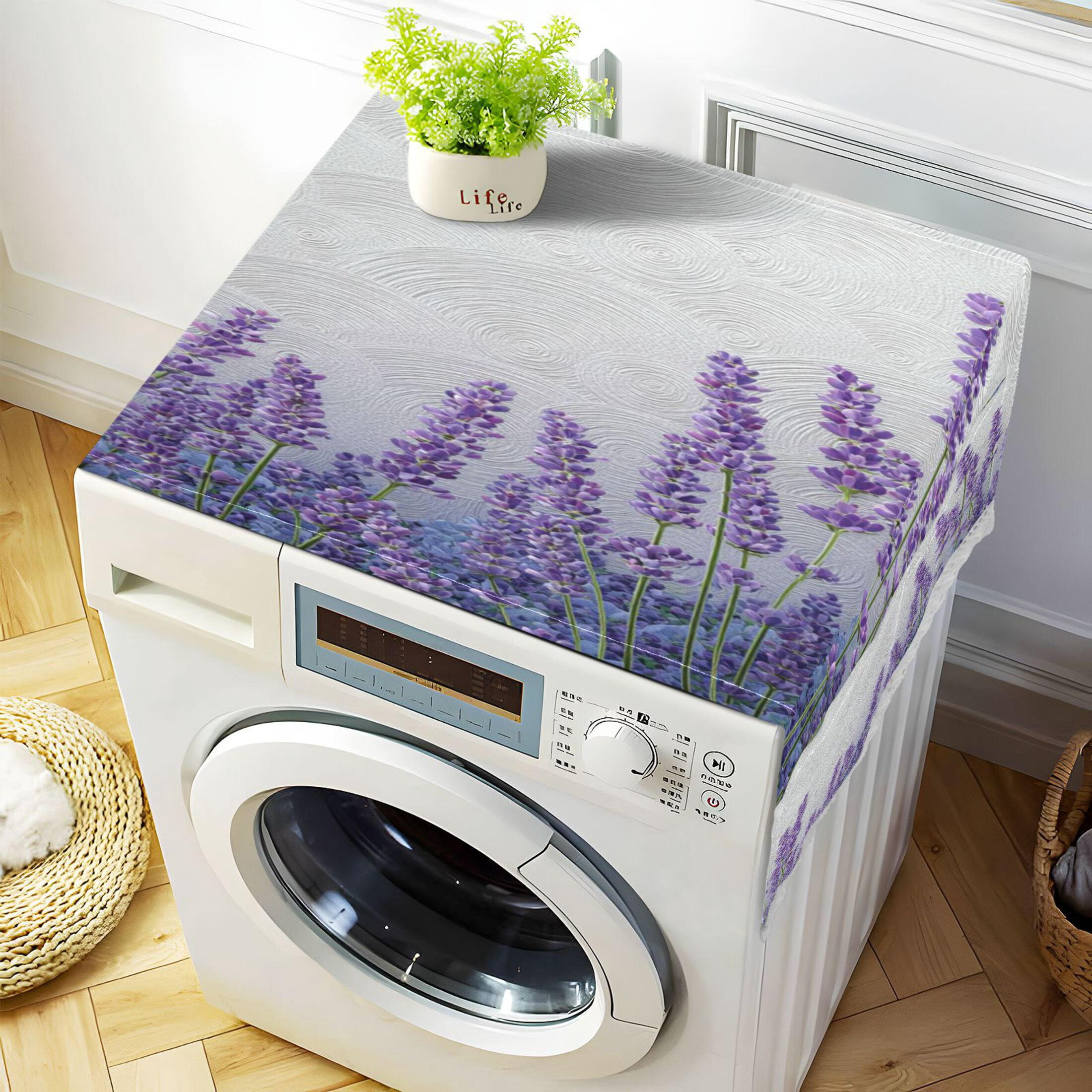 Wobogo Lavender Bushes Washing Machine Cover Dustproof Washer Dryer Cover Waterproof Laundry Room Decorative Protector