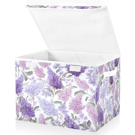 Wobogo Lavender Large Collapsible Storage Box Flip Lid Fabric Decorative Organizer Container Basket with Handles 16.512.611.8in