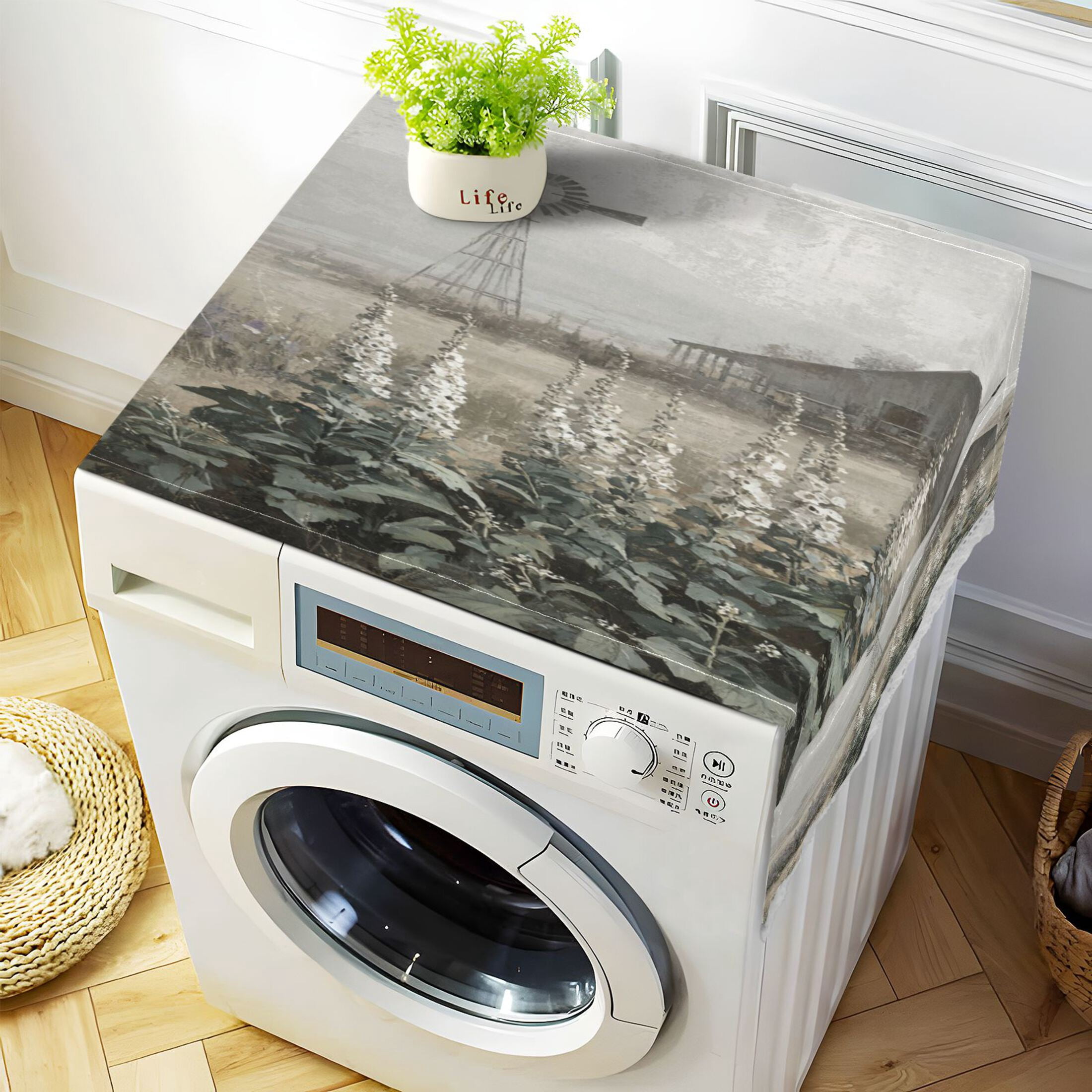 Wobogo Lavender Manor Washing Machine Cover Dustproof Washer Dryer Cover Waterproof Laundry Room Decorative Protector