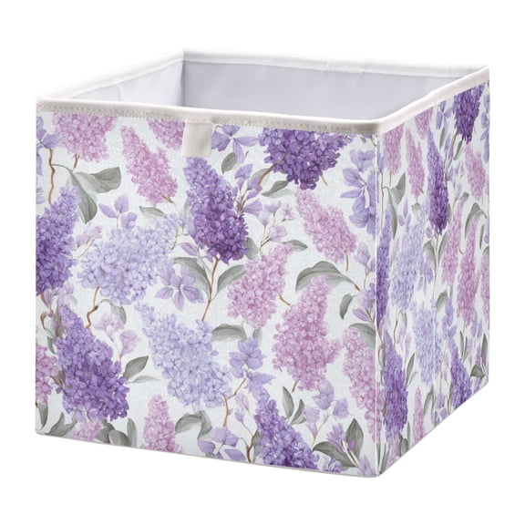 Wobogo Lavender Storage Basket Foldable Easy to Clean Durable with Hollow Support Plate with Handle 11.02×11.02×11.02 in