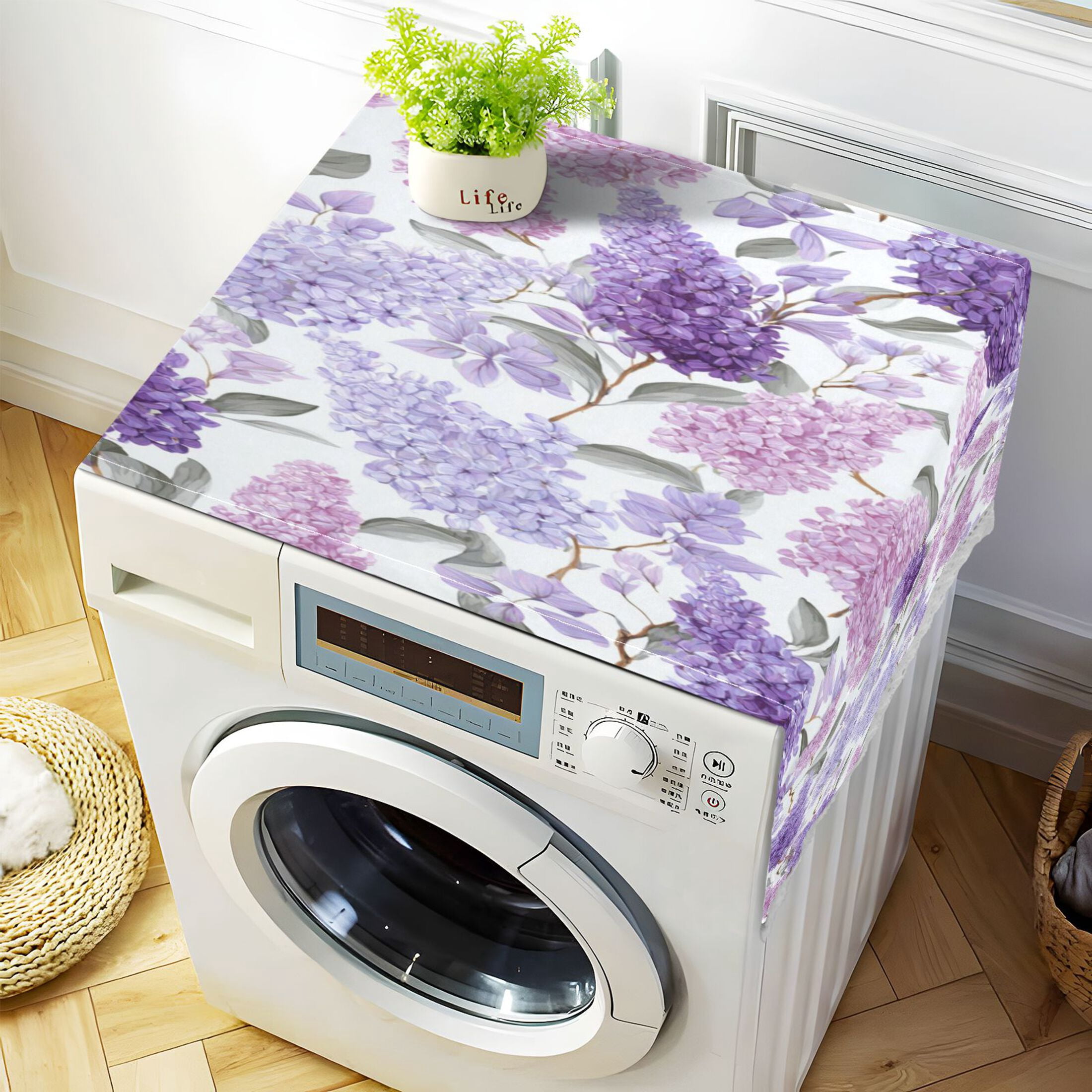 Wobogo Lavender Washing Machine Cover Dustproof Washer Dryer Cover Waterproof Laundry Room Decorative Protector