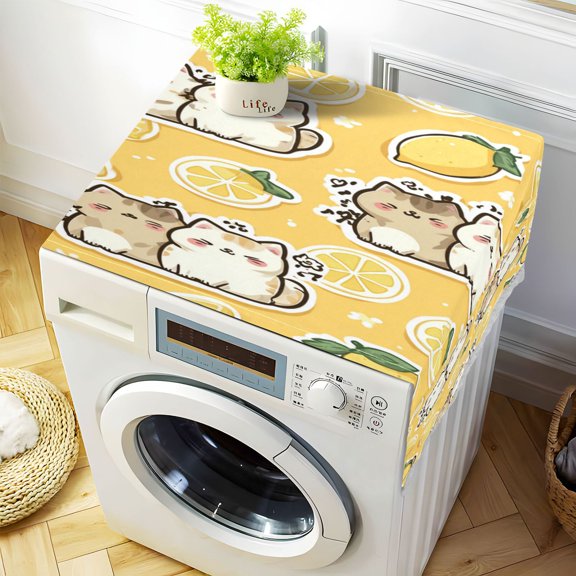 Wobogo Lemon Kitten Washing Machine Cover Dustproof Washer Dryer Cover Waterproof Laundry Room Decorative Protector