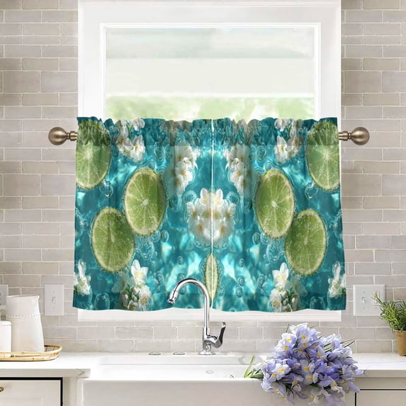 Wobogo Lemon White Flower Kitchen Curtains 2 Piece Set Farmhouse Country Style Light Filtering Small Window Drapes Suitable for Bathroom Laundry Room and RV 27x24in