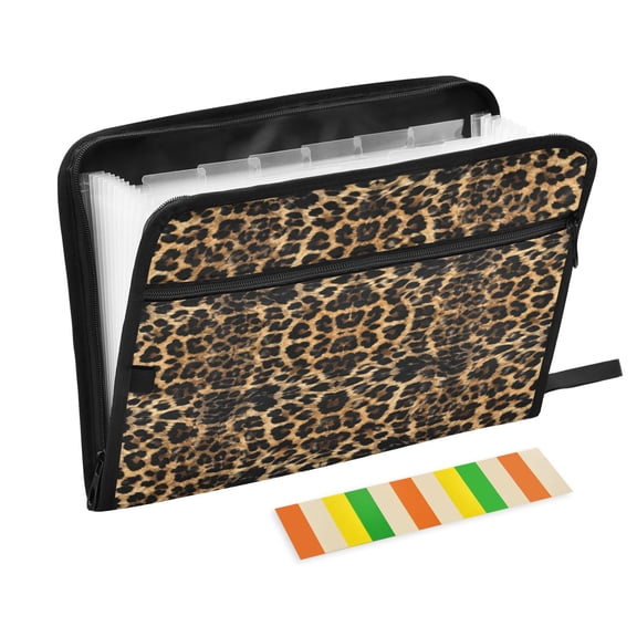 Wobogo Leopard Print Expanding File Folder Letter Size Accordion Filing Organizer 13 Pocket Separate Organ Pocket