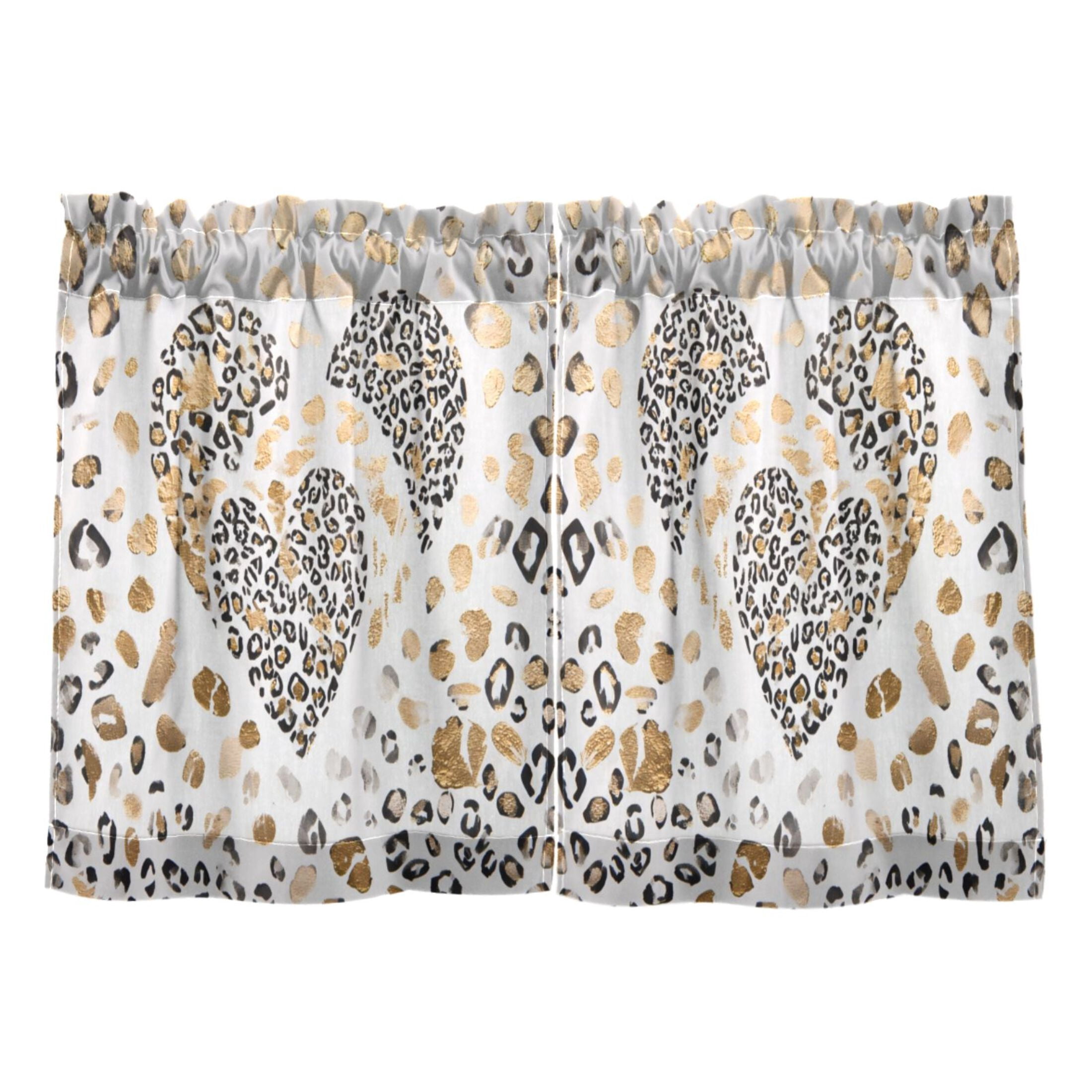 Wobogo Leopard Print Heart Kitchen Curtains 2 Piece Set Farmhouse ...