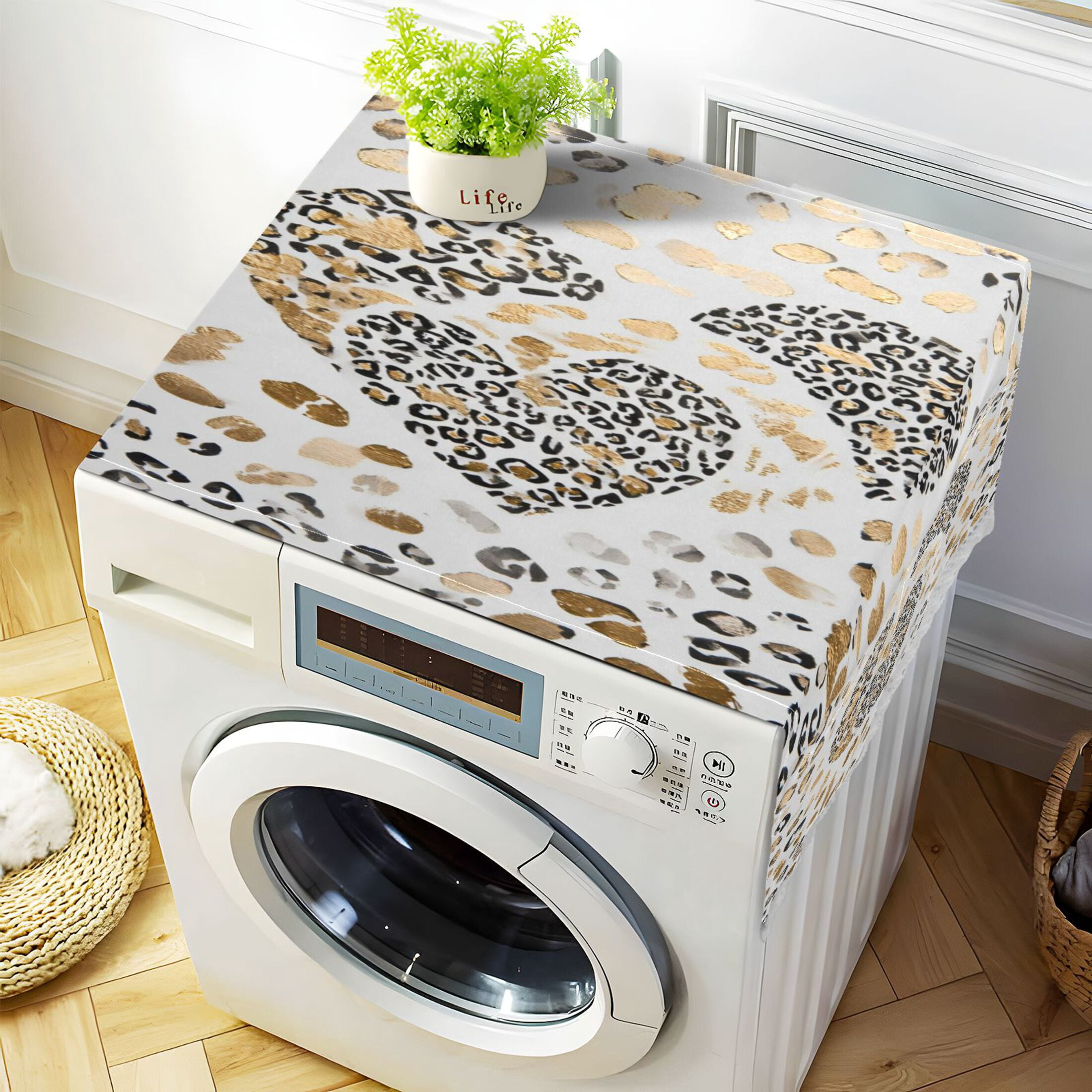Wobogo Leopard Print Heart Washing Machine Cover Dustproof Washer Dryer Cover Waterproof Laundry Room Decorative Protector