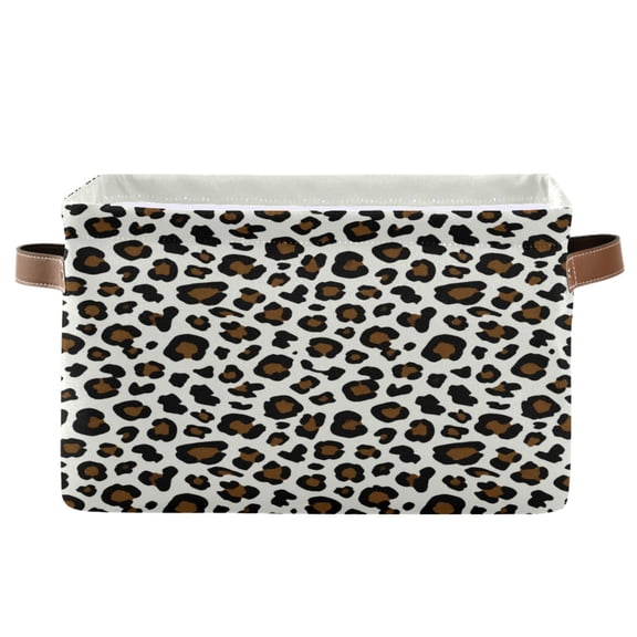 Wobogo Leopard Spots Square Storage Basket with Waterproof Canvas and PE Lining Durable PU Leather Handles 14.2×10.2×8.3in