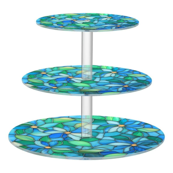 Wobogo Light Blue Green Glass 3 Tier Acrylic Cake Stand with Clear Round Hold for Wedding Holiday Birthday Baby Shower Tea Party