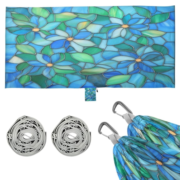 Wobogo Light Blue Green Glass Camping Hammocks 330 lb Capacity with Tree Straps and Hanging Pockets for Outside Hiking Beach Backpack Travel