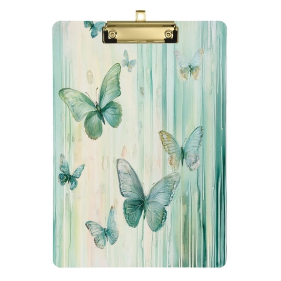 Wobogo Light Green Butterfly Acrylic A4 Clipboards Gold Clip Stardard Size 9×12.5in Office Decorative for Students Workers