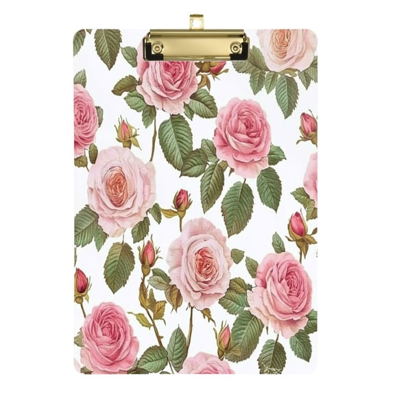 Wobogo Light Pink Rose Acrylic A4 Clipboards Gold Clip Stardard Size 9×12.5in Office Decorative for Students Workers
