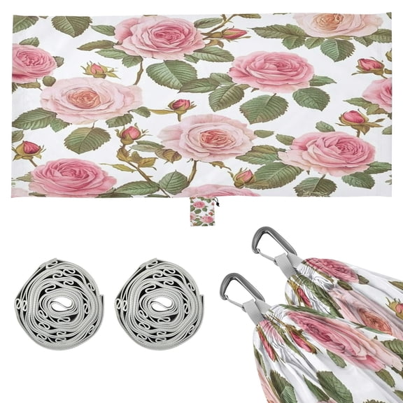 Wobogo Light Pink Rose Camping Hammocks 330 lb Capacity with Tree Straps and Hanging Pockets for Outside Hiking Beach Backpack Travel