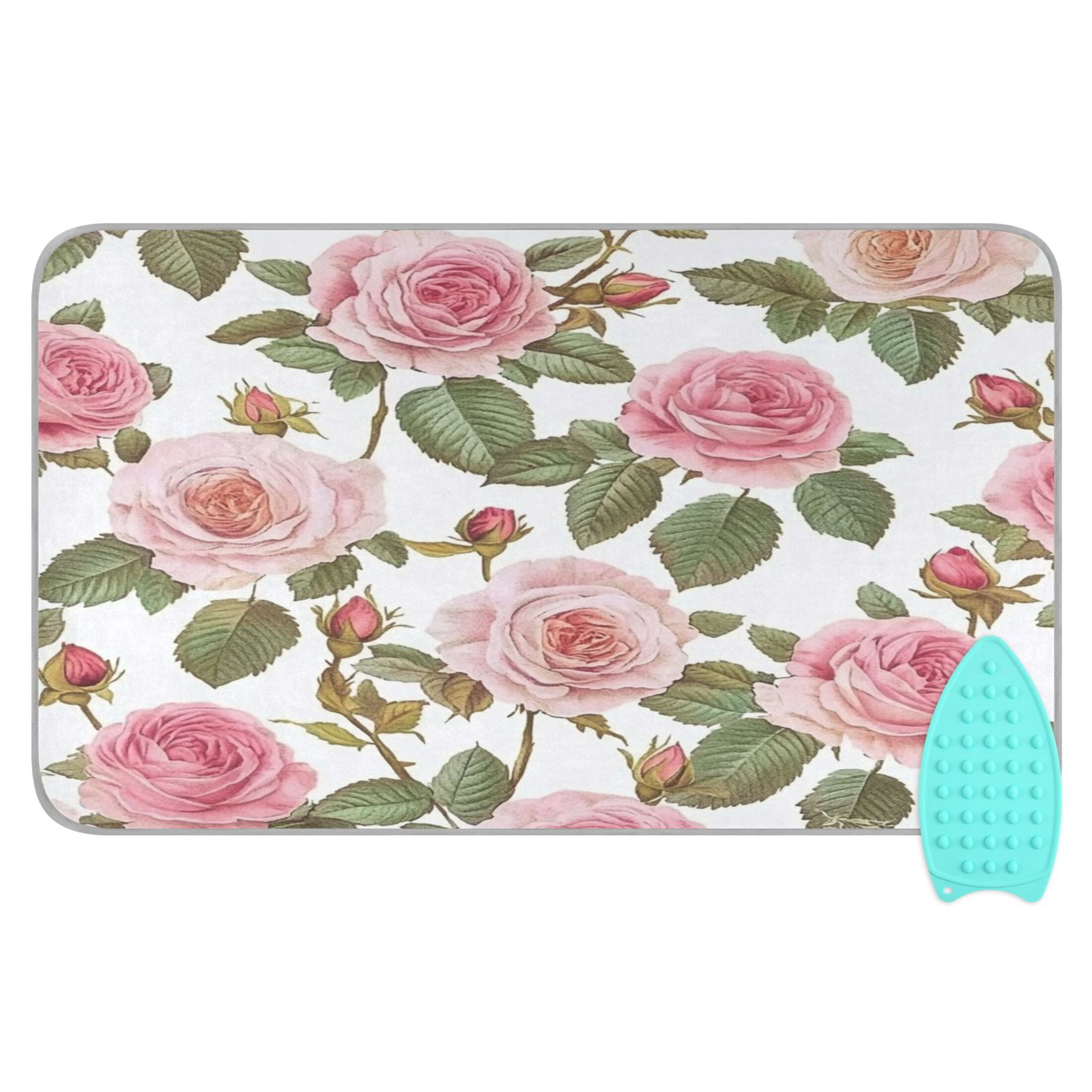 Wobogo Light Pink Rose Ironing Mat Blanket Quilted Washer Dryer Heat Resistant Pad Foldable for Easy Storage