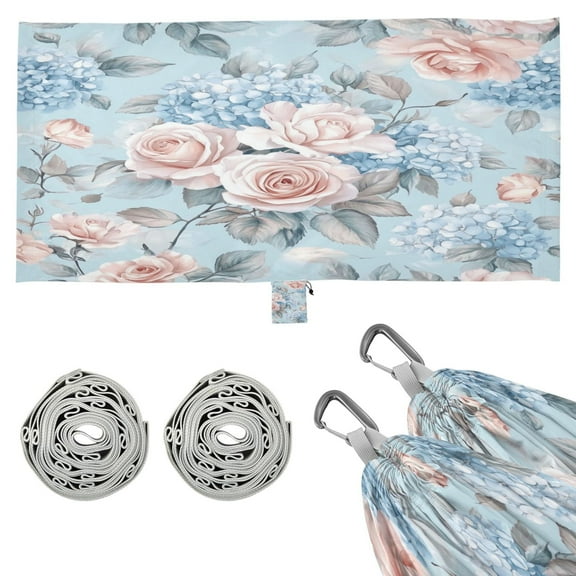 Wobogo Light Pink Rose Pattern Camping Hammocks 330 lb Capacity with Tree Straps and Hanging Pockets for Outside Hiking Beach Backpack Travel