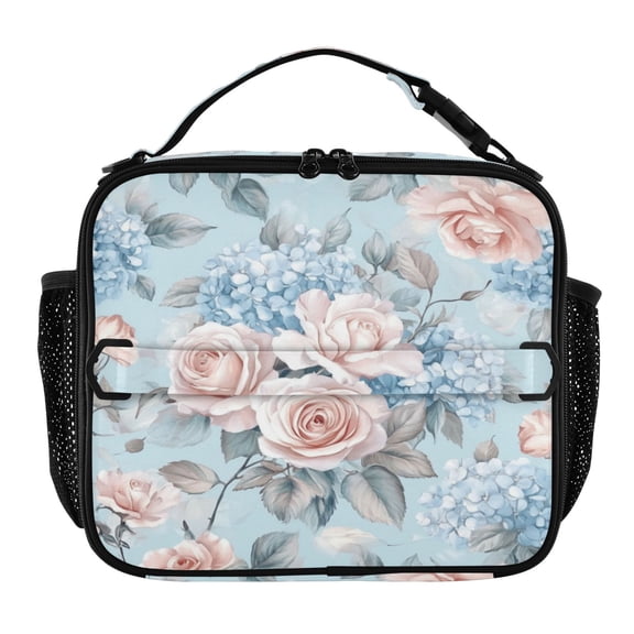 Wobogo Light Pink Rose Pattern Lunch Bag Insulated Portable Cooler Tote Bag for for Adults Kids Work Office School Picnic Beach