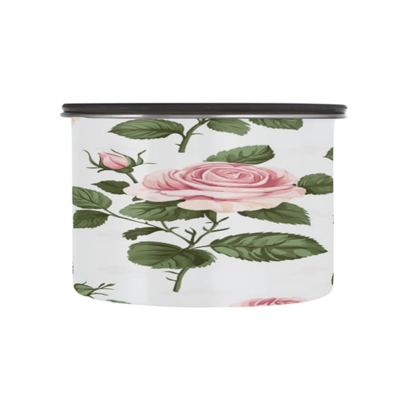 Wobogo Light Pink Roses Food Storage Jars 304 Food Grade Stainless Steel Canisters With Vacuum Airtight Lids for Coffee Snacks Nuts Cereal 500ML