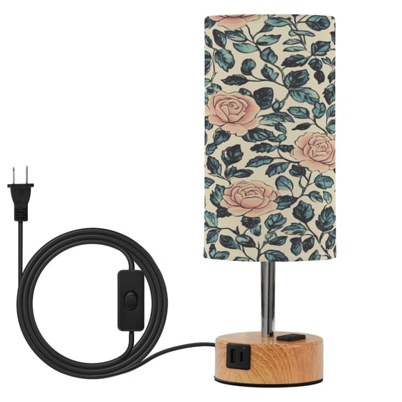 Wobogo Light Pink Vintage Rose Bedside Lamp Touch Control Table Lamp with USB A+C Charging Ports & AC Outlet 3-Way Dimmable Nightstand Lamp with Linen Fabric Shade for Bedroom Living Room