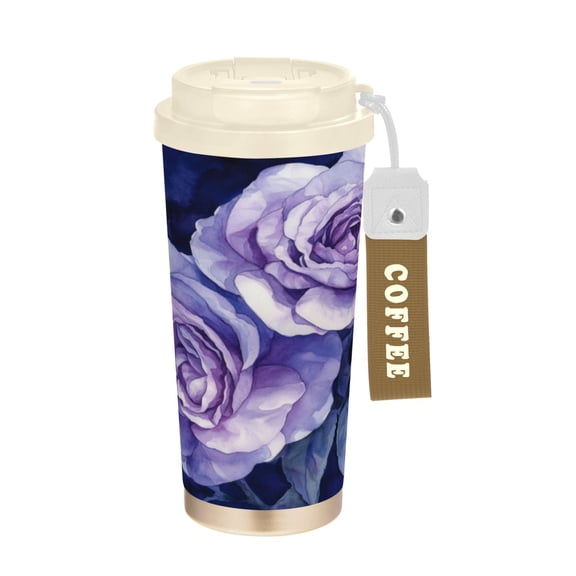 Wobogo Lilac Rose Double Drinking Coffee Cup Insulated Mug with Food-grade 316 Stainless Steel Beige Lid