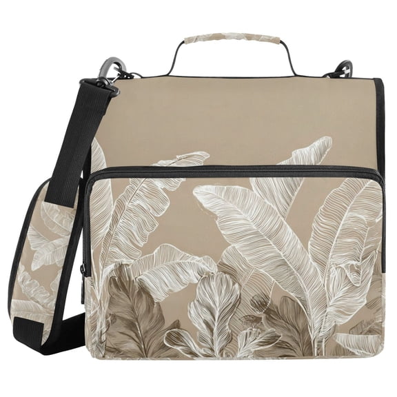 Wobogo Linen Colored Tropical Plants Ring Binder Bag 1.5in Folder Organizer with Shoulder Strap for 13Inch Laptop and 500 Sheets of Paper