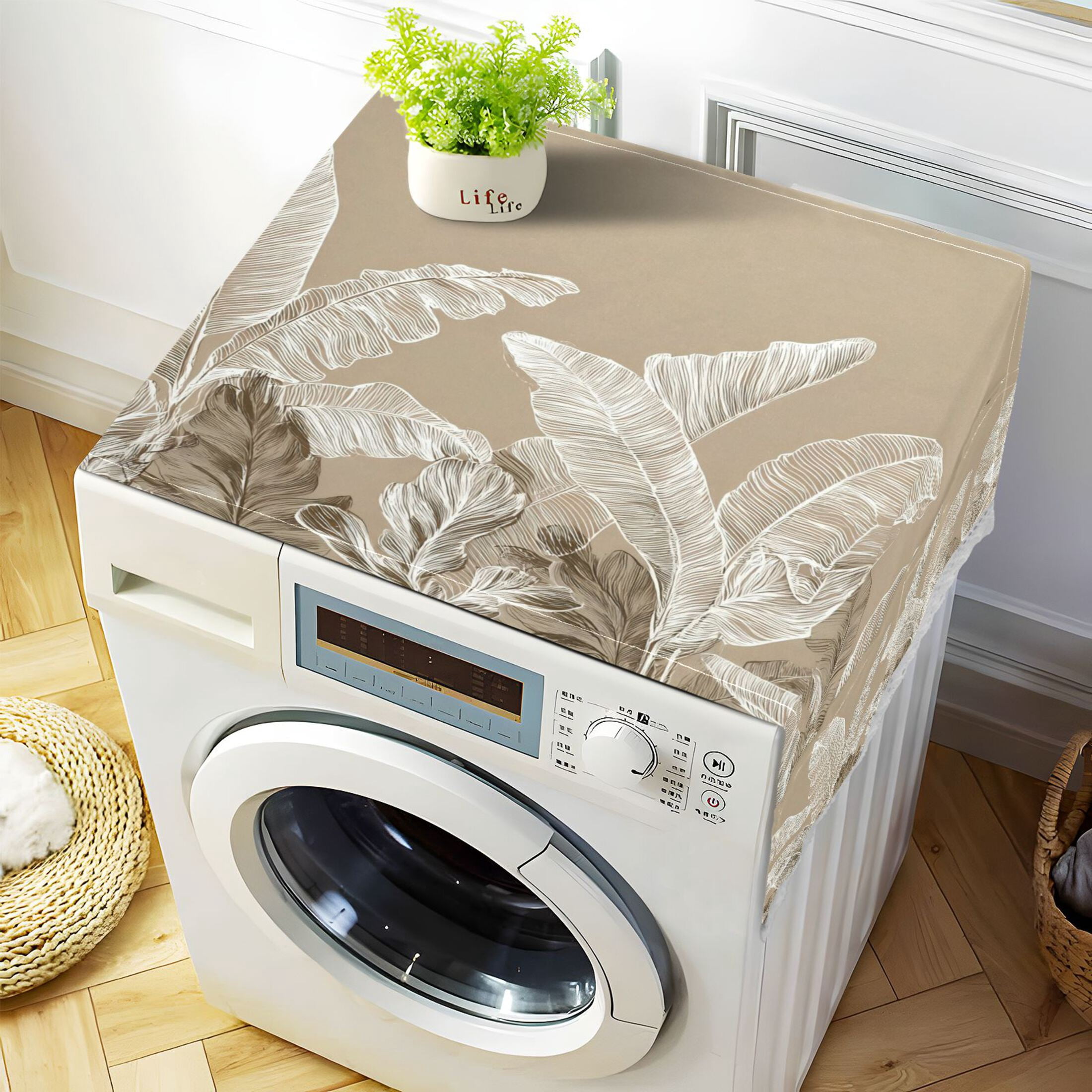 Wobogo Linen Colored Tropical Plants Washing Machine Cover Dustproof Washer Dryer Cover Waterproof Laundry Room Decorative Protector